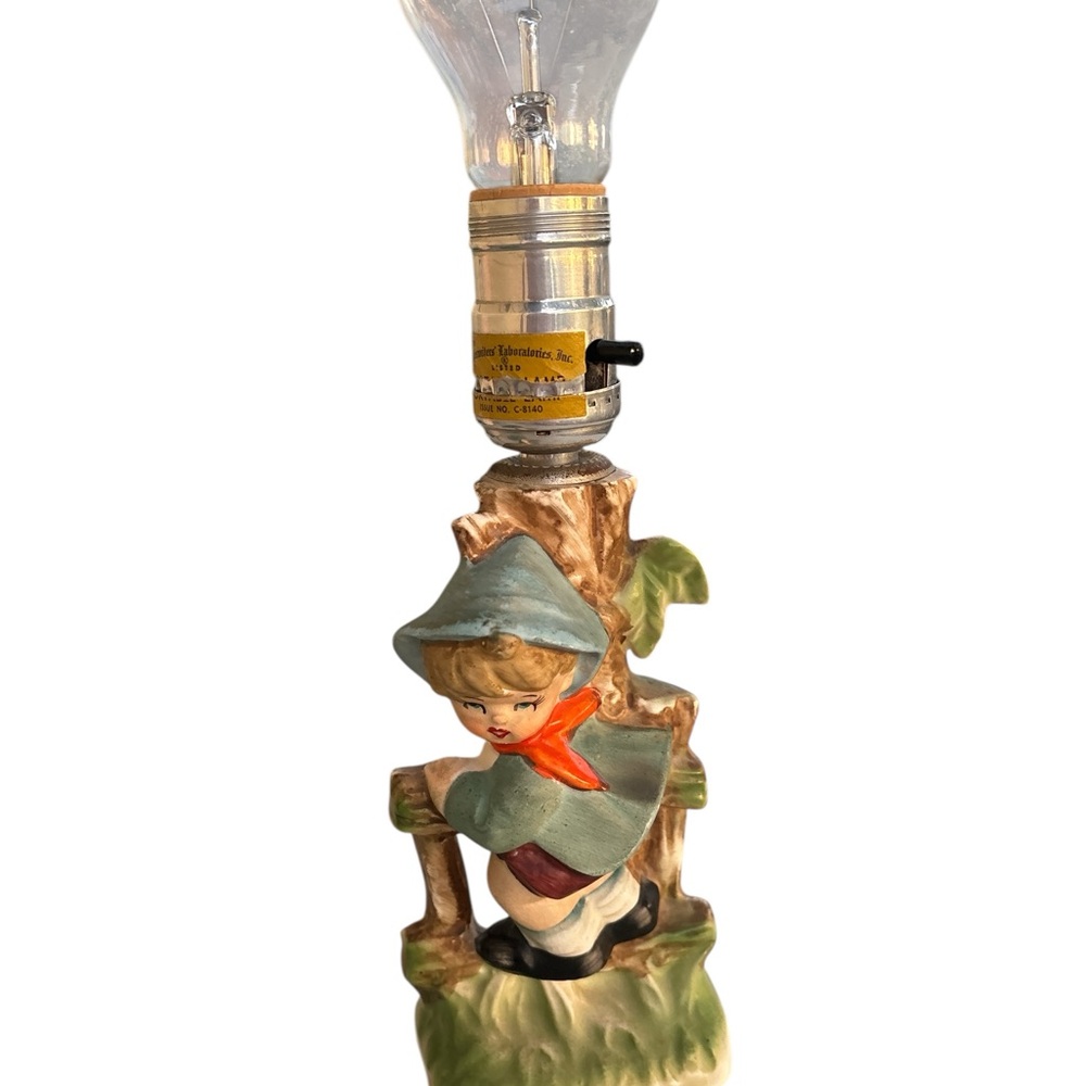 Vintage Chase Japan Ceramic Boy Figurine Table Lamp in Pastel Blue & Green
